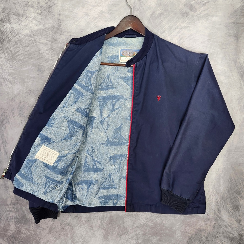 Vintage 70s Mighty Mac Sailing Jacket Large Talon Zip Sailboat Lining Navy